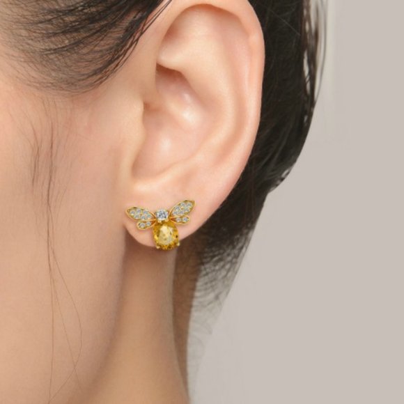 Bee stud earrings citrine yellow gold brand new - Picture 3 of 4